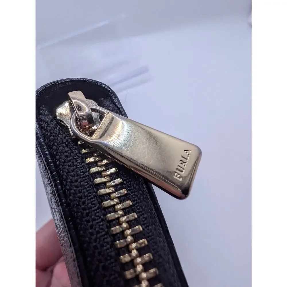 Authentic Furla Black Saffiano Leather Zip Around Wallet
